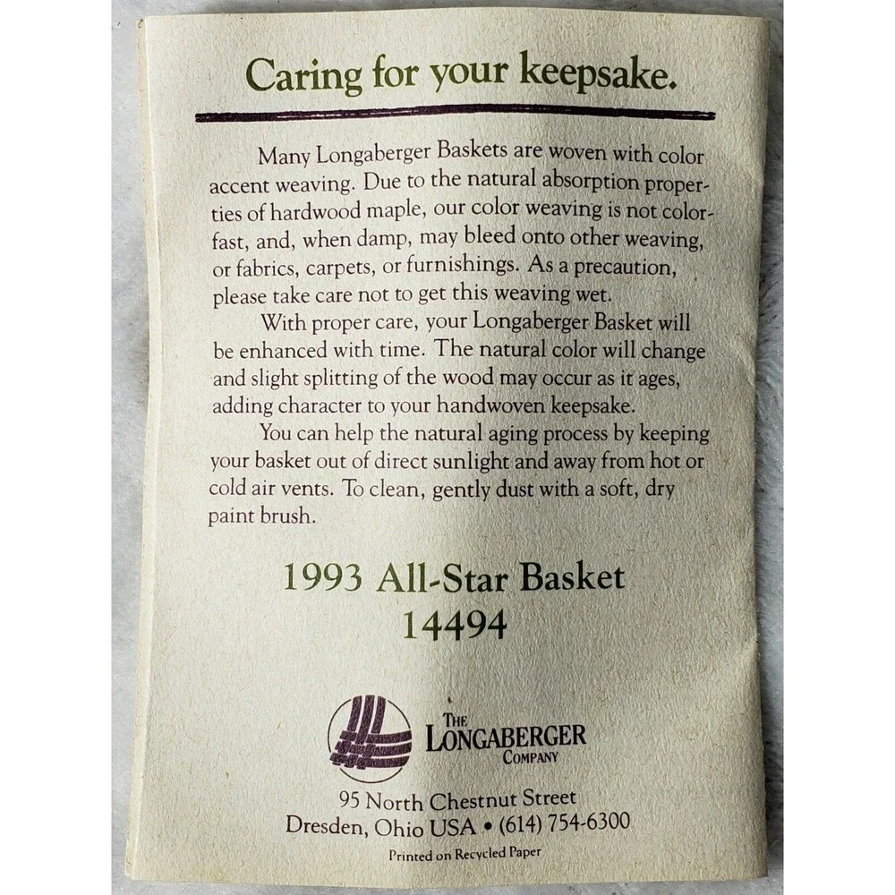 Longaberger 1993 All-Star Basket #14494, Liner, Protector